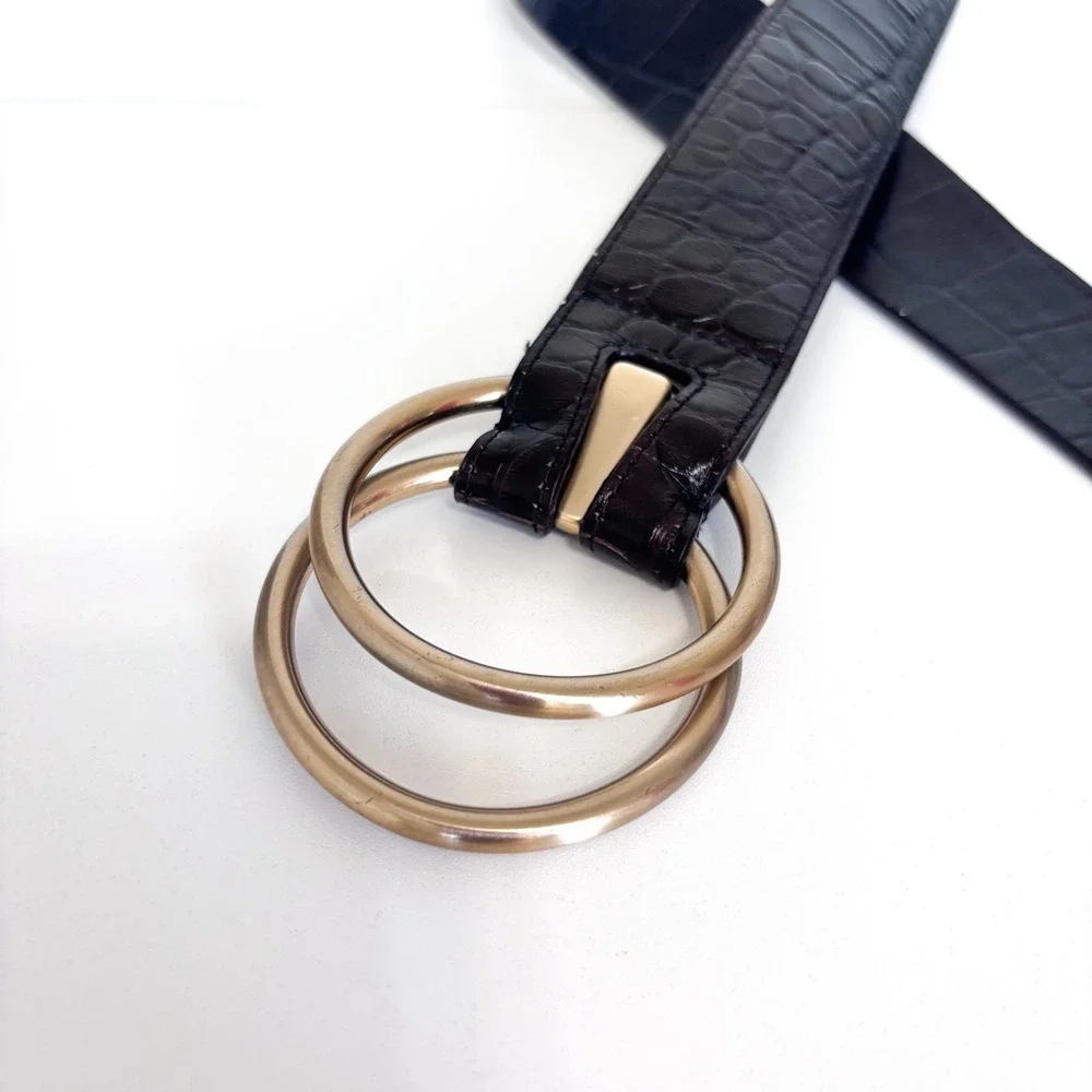 Ann Taylor 90s Croc Embossed Leather‎ Belt Womens L Chocolate Brown Boho Indie